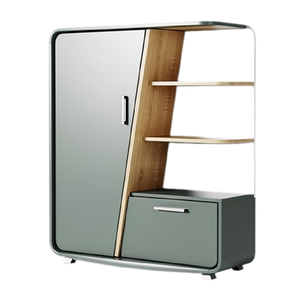 Moderne kast met schuifdeur en houten planken